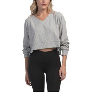LA BIZ Soft Ribbed Long Sleeve V-neck Pull Over Top